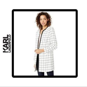 Karl Lagerfeld White Windowpane Topper Blazer with Black Trim